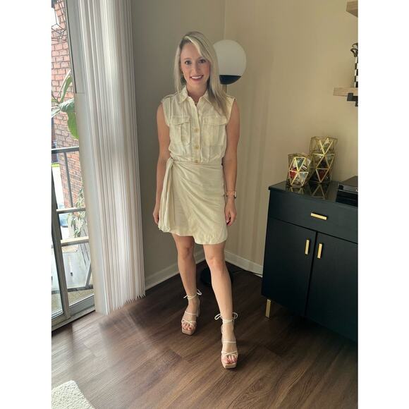 DEREK LAM 10 CROSBY x RTR Off White Linen Blend Crisp Apron Dress Size 44 - Picture 11 of 12